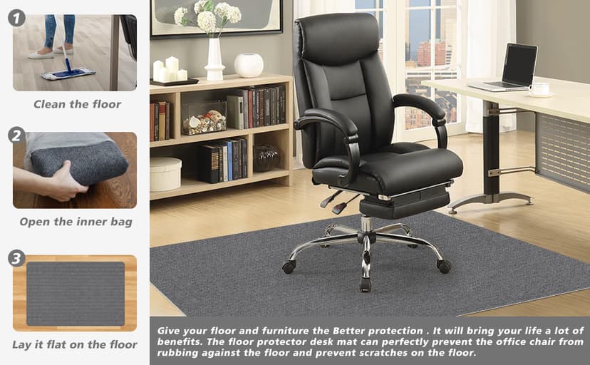 Sycoodeal Office Chair Mat for Hardwood Floor,Office Computer Gaming Chair Mat for Tile Floor,Large Floor Protector Rug,Anti-Slip,Easy to Clean,Pure Black(48"x36")