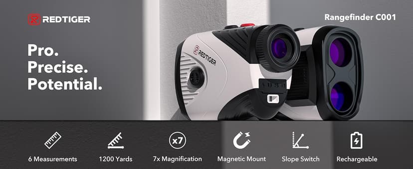 REDTIGER Golf Rangefinder with Slope, 1200 Yards Laser Range Finder Golfing, 7X Magnification, Flag Pole Locking Vibration, Rechargeable Range Finders with Magnet Stripe, GolfVue Series 1