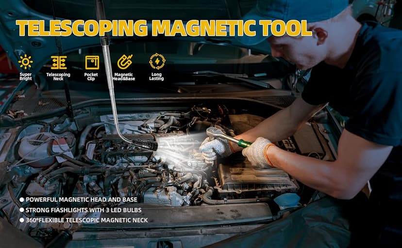 Magnetic Pickup Tool with LED Lights, Telescoping Magnet Flashlight, Cool Gadget Birthday Gifts Christmas Day Gifts for Men, Handyman, Husband, Boyfriend, Him, Father, Dad (1 Pack)