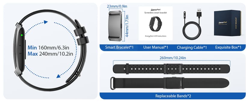 Smart Bracelet, Wearable Activity & Fitness Tracker Band, 24H Sleep Tracker, All-Day Continuous Heart Rate Blood Pressure Stress HRV Monitor, 173 Sport Modes Smart Wristband with Free APP Black