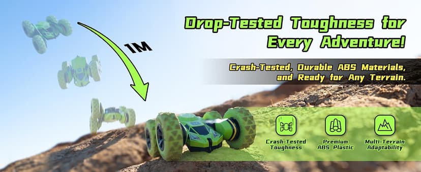 Threeking RC Stunt Cars Remote Control Car Double-Sided Driving 360-degree Flips Rotating Car Toy, Green