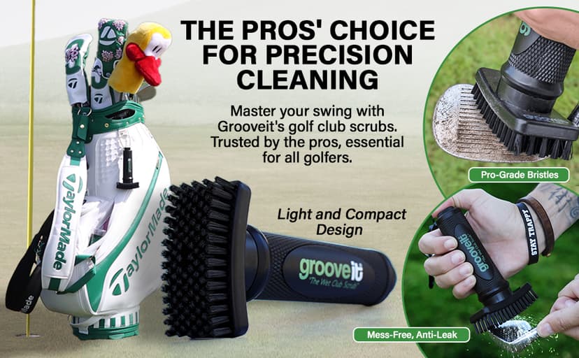Grooveit The Wet Club Scrub Golf Water Brush - 3 Year Warranty - Anti-Leak Design - Magnetic Brush with Nylon-Bristle Head - Patented Pump for Easy Cleaning - Wide Cleaning Coverage - Long Lasting