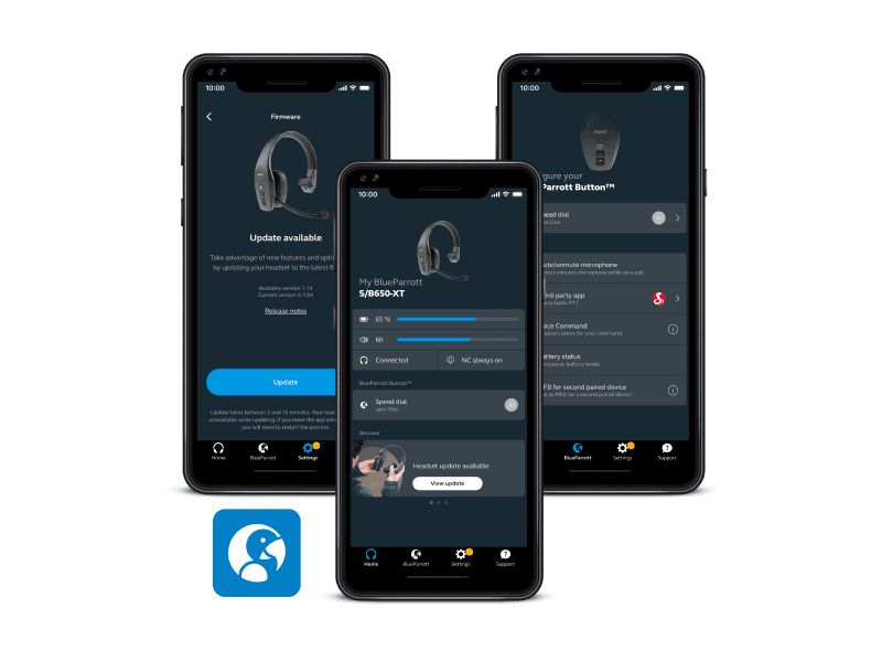 96% noise canceling headset for truck drivers; padded comfort, 24 hr talk time BlueParrott B450-XT Bluetooth Headset B087R97MM2