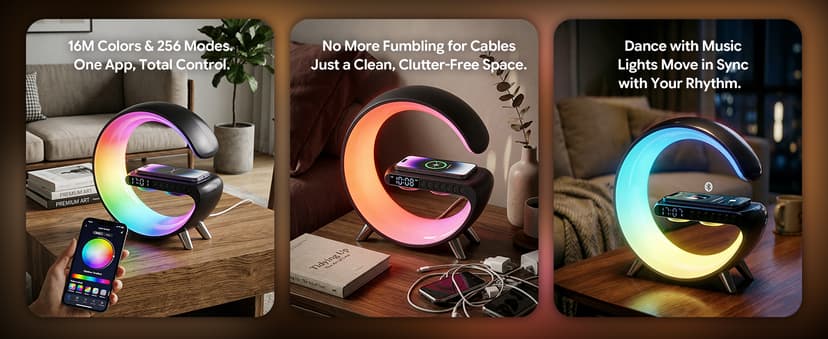 Smart LED Table Lamp for Bedroom with Wireless Charging Bluetooth Speaker, App Controlled Night Light for Kids, Christmas Birthday Gifts for Teens Adults Desk Office Bedroom Decor (Black B0GTYVCXBM