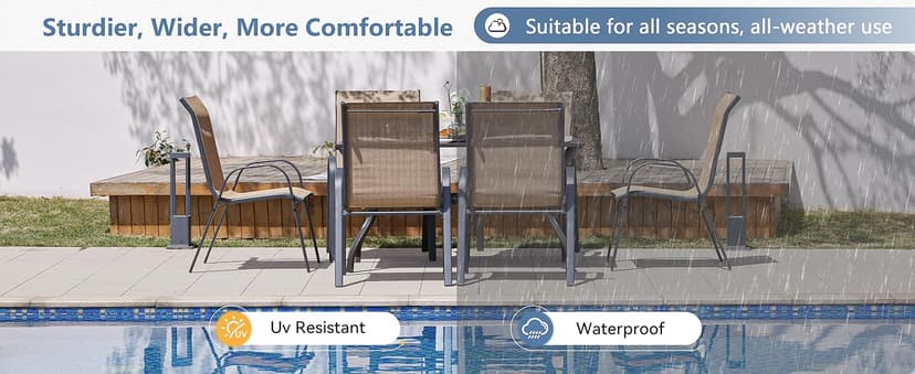 Amopatio Patio Chairs Set of 4, Outdoor Stackable Dining Chairs for All Weather, Breathable Garden Outdoor Furniture for Backyard Deck(Brown)