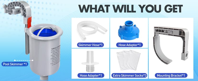 DeeprClean Above Ground Pool Surface Skimmer, Automatic Pool Skimmer for Top of Water, Wall Mount Surface Skimmer with Removable Skimmer Basket, Floating Pool Filter Pool Cleaning Maintenance Kit