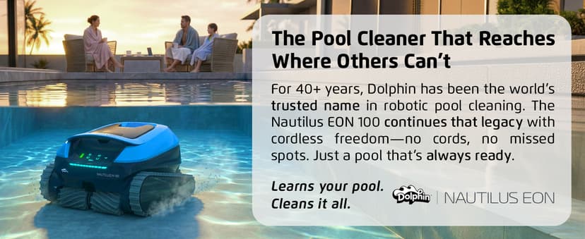 Dolphin Nautilus EON 100 Cordless Robotic Pool Cleaner Ideal for Pools up to 50 FT – Wi-Fi Connected, Wall & Waterline Scrubbing, Top-Load Filter, Smart Navigation