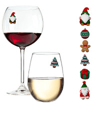 Simply Charmed Christmas Holiday Magnetic Wine Glass Charms & Cocktail Markers Set of 12 - Great Christmas Hostess Gift or Stocking Stuffer