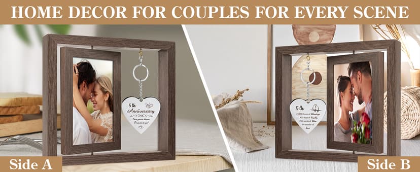 5 Year Aniversario Gift for Her 5yr Anniversary Picture Frame Wood Gifts for 5th Anniversary Wedding Photo Frames Gift for Wife 5 Year Anniversary Decorations for Couple Wedding Anniversary