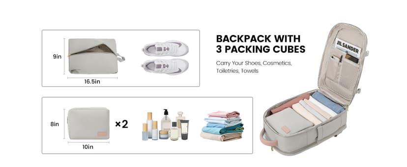 LOVEVOOK Travel Backpack For Women, 40L Carry On Backpack Flight Approved, TSA Personal Item Travel Bag Fits 17 Inch Laptop, Business Weekender Overnight Waterproof Daypack With 2 Cubes, Grey-Pink