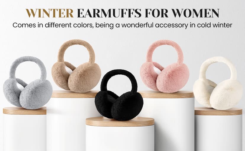Premillow Ear muffs for Women Winter, Faux Fur Earmuffs, Cute Foldable Fluffy Ear Warmers, Soft Warm Ears Covers for Women