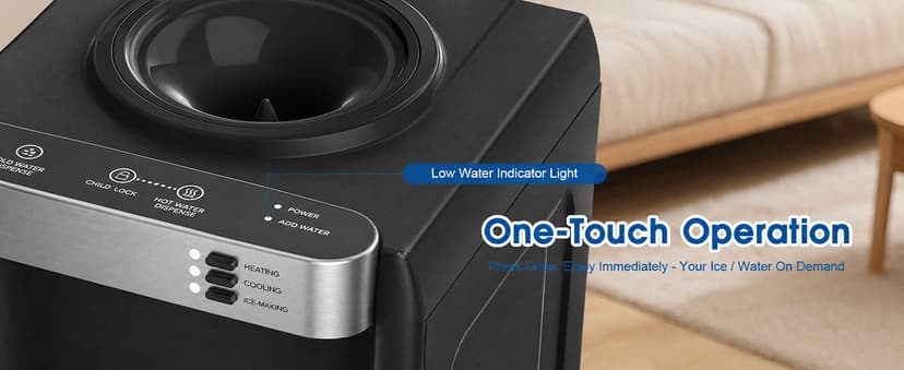 4 in 1 Water Cooler Dispenser with Ice Maker, Hot & Cold Water Dispenser for Home & Office, 33lbs/24H Bullet Ice, Top Loading 3-5 Gallon, Child Safety Lock, Ice Ready in 7 Mins (Black)