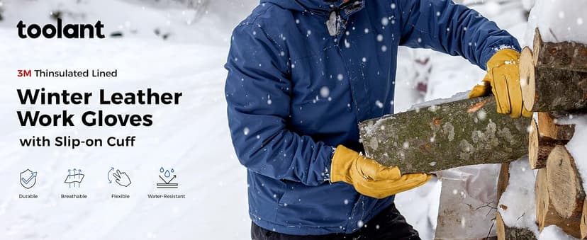 toolant Winter Work Gloves for Men, Insulated Leather with Water Resistance and Abrasion Protection for Cold Weather