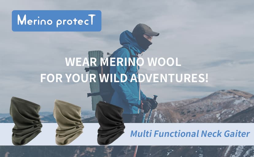 Merino Protect Merino Wool Neck Gaiter Unisex Breathable Face Mask Lightweight Neck Warmer Motorcycle Hiking Hunting