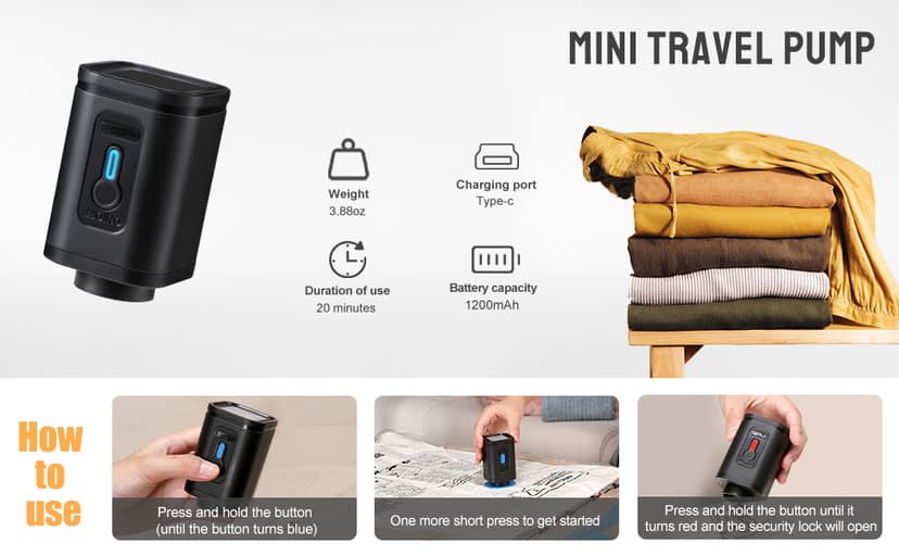 Combo 12 Pack Travel Vacuum Bags with Portable Electric Pump, Space Saver Vacuum Storage Bags for Clothing and Luggage, Travel Essentials