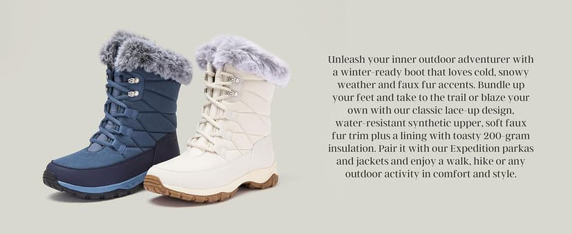 Lands' End Expedition Waterproof Insulated Womens Snow Boots, Lace Up or Slip On Winter Boots for Women, Medium or Wide Width Sizes 6 to 11, Black, Brown, Blue, White or Grey Winter Shoes