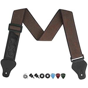 ROTOPATA Acoustic Guitar Strap with Pick Holders, Adjustable Leather Straps with 2 Buttons 2 Locks 3 Guitar Picks, Guitar Accessories for Electric Bass Ukulele, Black