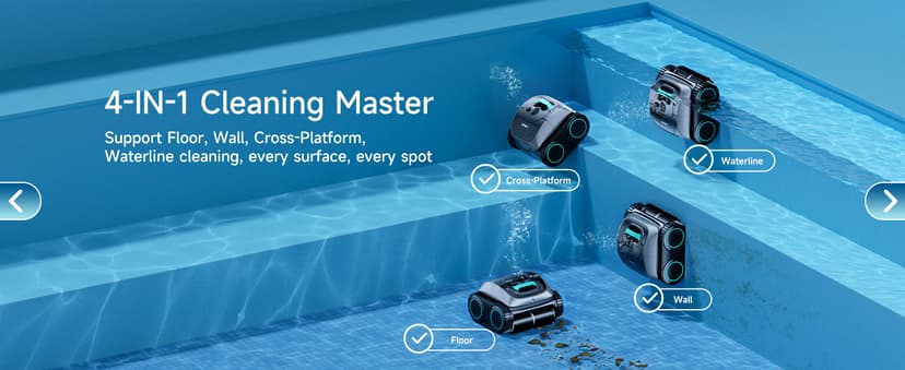 WYBOT C1 Cordless Robotic Pool Cleaner, 4-in-1 Pool Vacuum for Inground Pools & Above Ground Pool Up to 150 Mins Runtime, Power Suction with Smart Navigation & APP Control (Lake Green)