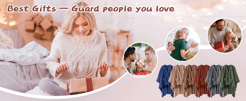 Wearable Blanket Sherpa Fleece Shawl Blanket with Pockets Blanket Poncho Cape for Adults, Cozy Shawl TV Throw Blankets B0DJBGMMCP