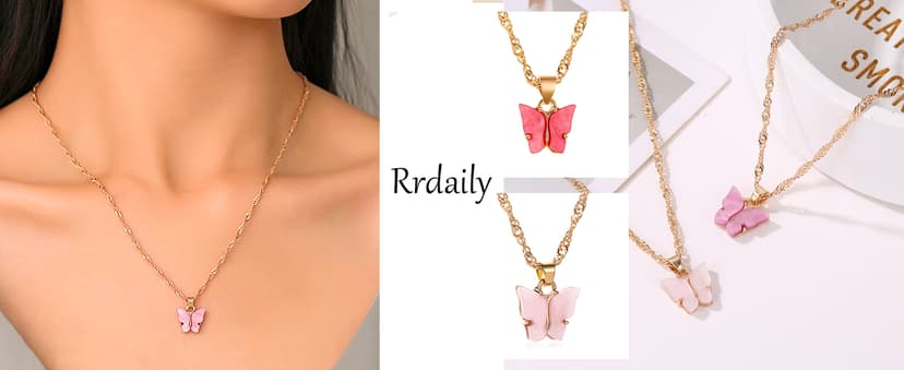 Rrdaily 9 Pcs Dainty Colorful Butterfly Pendant Necklace Set for Women,Bohemian Acrylic Butterfly Chain Necklace Cute Jewelry Gift