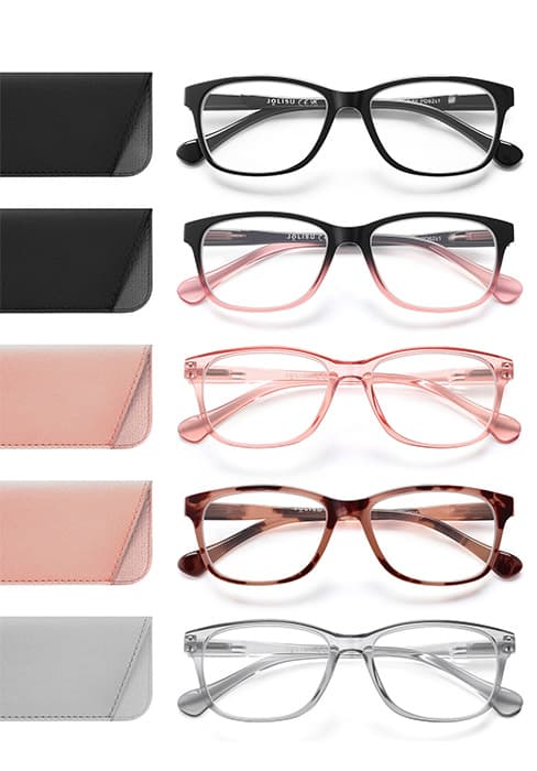 JOLISU 5 Pack Reading Glasses For Women - Stylish Blue Light Blocking Readers -Womens Men Spring Hinge Eyeglasses (2.00)