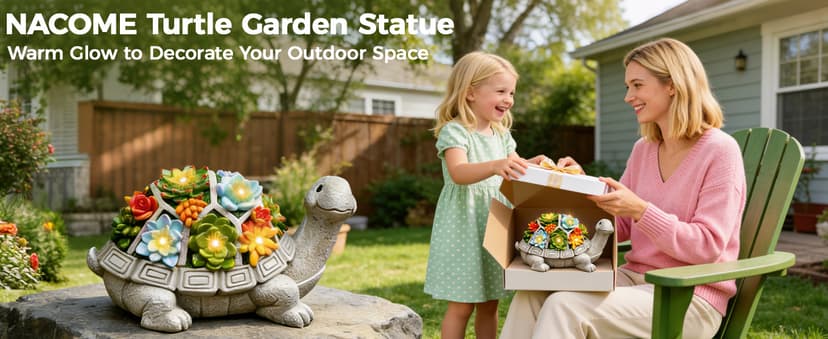 Nacome Solar Garden Outdoor Statues Turtle with Succulent and 7 LED Lights - Lawn Decor Tortoise Statue for Patio, Balcony, Yard Ornament - Unique Housewarming Gifts