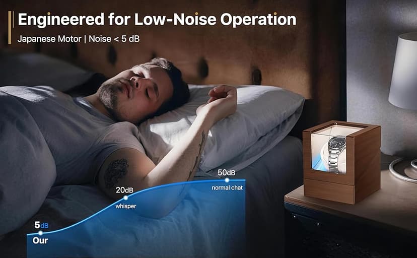 BEKESIN Watch Winder for Automatic Watches, Ultra Quiet Japanese Motor (<5 db), Premium Self Winding Rotating Wooden Watch Case with Soft Blue Ambient Light, Gifts for Him/Her/Dad