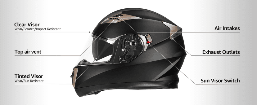 Motorcycle Full Face Helmet DOT Approved - YEMA Helmet YM-829 Motorbike Moped Street Bike Racing Casco Moto Helmet with Sun Visor for Adult,Youth Men and Women