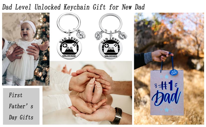 MIXJOY New Expecting Dad First Time Father's Day, Dad Unlocked Keychain with Baby Footprint Charm
