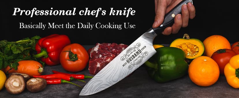 Anniversary Men Gifts for Him Husband, 8 inch Professional German Stainless Steel Chef Knife, Engraved Best Husband Ever Knife Gift, Christmas Anniversary Birthday Gifts for Men Husband