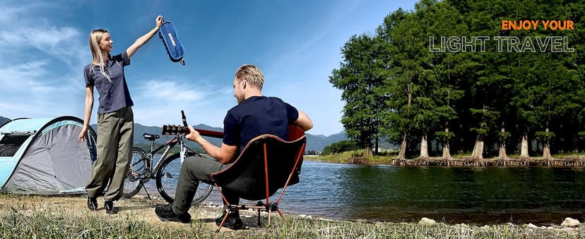 MARCHWAY Lightweight Folding Camping Chair, Portable Foldable Compact for Outdoor Camp, Travel, Beach, Picnic, Festival, Hiking, Backpacking, Supports 330Lbs (Orange)