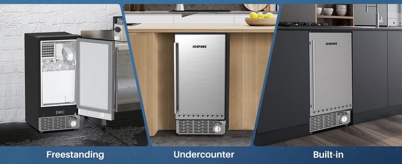 ICEPURE 15“ Under Counter Ice Maker, Built-in/Commercial Ice Machine with Drain Pump, 90 Lbs/24H, Auto-Cleaning, 24H Timer, 26Lbs Storage, Stainless Steel, Perfect for Commercial & Home