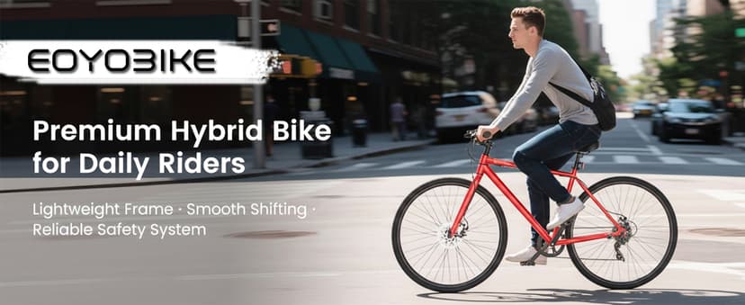 MOONCOOL Hybrid Bike for Men, 700C Aluminum 29LBS Ultra-Light 8-Speed Commuter Bike, 350lb Capacity, 29" Adult Urban Bicycle, Dual Disc Brakes, for Tall Men&Women, 85% Pre-Assembled