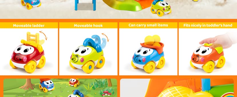 Marstone Toddler Toys for 1 2 Year Old Boys and Girls Gifts: Educational Elephant Slide with 4 Animal Cars Toys for Baby 12-18 Months, First Birthday Present Learning Push Truck Track Ages 1-2