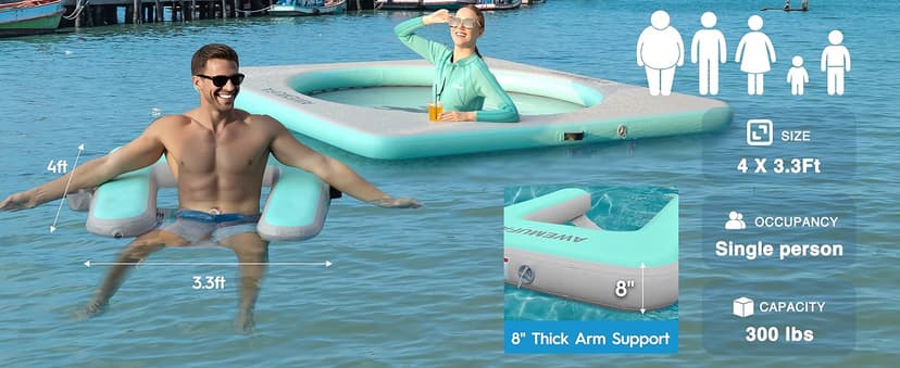 AWEMUFA Inflatable Chair for Lakes, Inflatable Floating Chair Floating Pool Lounger Float Adult, Heavy Duty Lake Floats Outside Tanning Pool Hangout Armrest Floaties