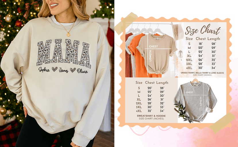 GODMERCH Custom Leopard Mama Sweatshirt With Kid Name On Sleeve, Personalized Mom Sweatshirts, Mama Est 2025 Sweatshirt, Personalized Gifts for Mom Grandma, Christmas Shirts