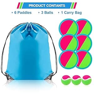 Outdoor Games, Toss and Ball Set with 6 Paddles and 3 Balls, Perfect Yard Games Outdoor Toys Games for Kids Ages 4-8 Easter Gifts for Kids/Adults/Family