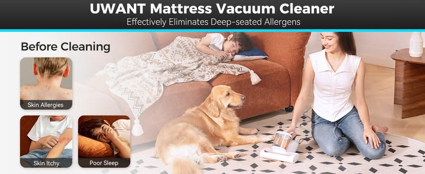 uwant Mattress Vacuum 450W 16Kpa 36000RPM/MIN Bed Vacuum with 149℉ Heating &Ultrasonic, Dual Dust Cup, Smart Display Screen Mattress Vacuums for Skin Health