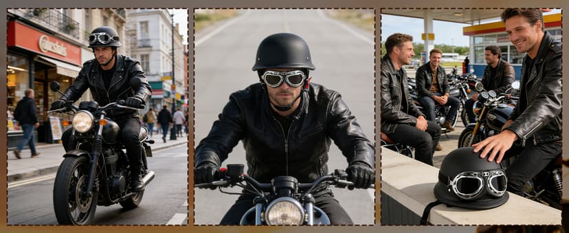 German Style Motorcycle Helmet DOT Approved with Goggles & Mask - Retro Half Helmet with Quick Release Buckle for Motorcycle Motorbike Cruiser, Scooter, Chopper (Adult Men & Women)