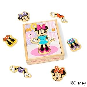 Melissa & Doug Disney Minnie Mouse Dress-Up Puzzle, 18 Pieces Mix and Match Outfits, Sorting & Matching Toy with Storage Case, Educational Puzzle for Toddlers Ages 3+