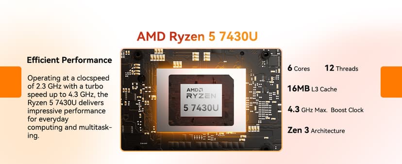 GEEKOM A5 Mini PC with AMD Ryzen 5 7430U, 3-Year Coverage, 16GB RAM(Upgradable, Not LPDDR)&512GB M.2 NVMe SSD, Windows 11 Pro Desktop Computer Support 8K/Wi-Fi 6/BT 5.2/USB 3.2/SD Slot/6x USB