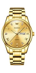 QBAIZI Men's Casual Leather Watch, Easy to Read Three-Hand Analog Stainless Steel Watches for Men, Minimalist Day Date Waterproof Luminous Mens Quartz Wristwatch