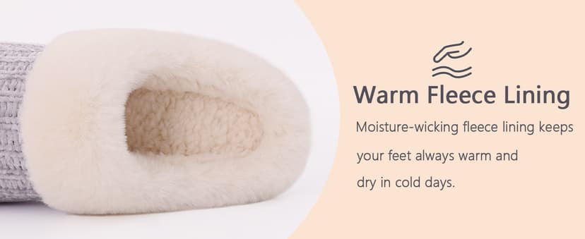 Evshine Warm Knit House Slippers for Women Comfy Wool-Like Lined Chenille Slippers with Memory Foam and Indoor Outdoor Soles