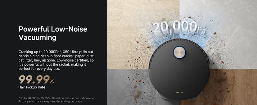 DREAME X50 Ultra Robot Vacuum and Mop with Auto-Empty and Mop Self-Cleaning, 20,000Pa Suction, Obstacle Avoidance and 360° Navigation, Corner to Edge Deep Cleaning, Detangling Brush