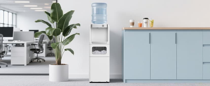 4 in 1 Water Cooler Dispenser with Ice Maker, Hot & Cold Water Dispenser for Home & Office, 33lbs/24H Bullet Ice, Top Loading 3-5 Gallon, Child Safety Lock, Ice Ready in 7 Mins (White)