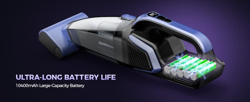 Pet Hair Handheld Vacuum Cordless: 20000PA High Power Car Vacuum with Motorized Brush and LED Light, Rechargeable Hand Held Vacuum Cleaner with Reusable Filter for Car, Home, Office & Pet, Blue