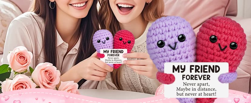 Funny Crochet Love Gifts for My Forever Best Friend,Birthday Gifts for Women Friendship,Small Cute Handmade Knitted Stuff Heart,Unique Christmas White Elephant Gift Ideas for Friends Female Bestie BFF