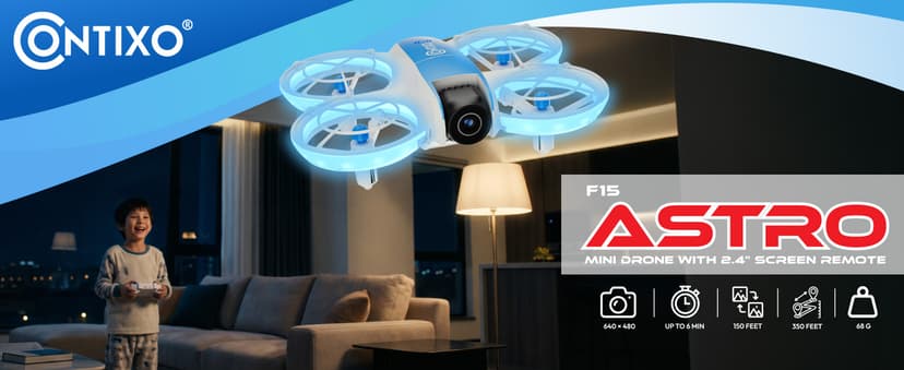 Contixo F15 Astro Mini Drone with 2.4" Screen Remote – 720P HD Dual Camera, Live Video Display, Optical Flow Hover, One-Key Takeoff/Landing, 360° Stunts, 2 Batteries, Beginner Drone for & Adults