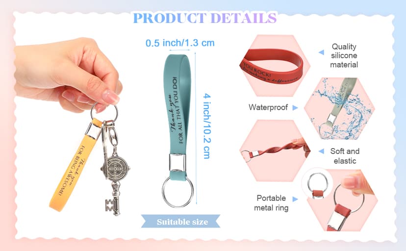 Customer Service Week, Inspirational Thank You Gifts, 10 Style Silicone Keyring for Office Staff Work Team Teacher Volunteer Nosiny 30 Pcs Keychain Appreciation Gift Bulk for Employee Coworker B0BZY67RDJ