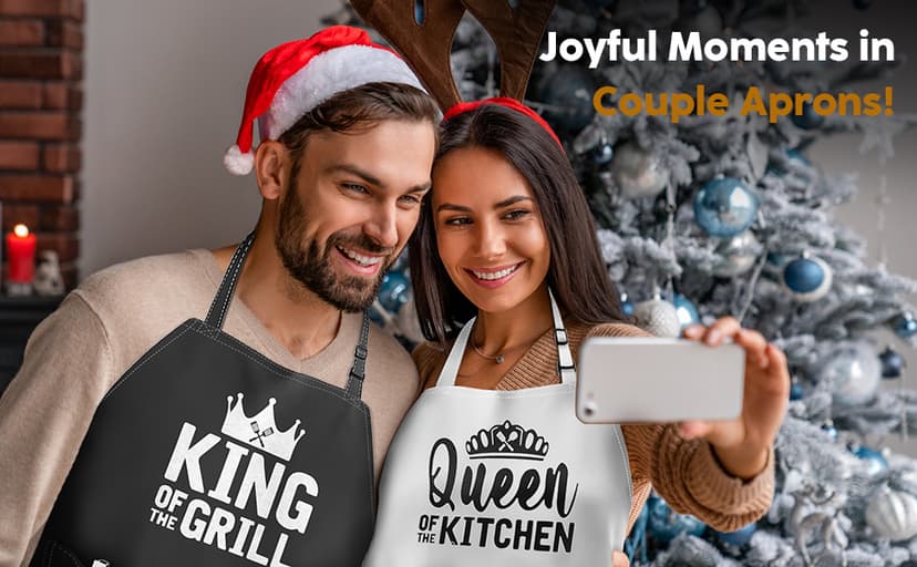 King & Queen Apron Set - Wedding Engagement Gifts for Couples, Funny Kitchen Gifts for Couples, Husband, Wife, Boyfriend, Girlfriend, Him Her, Bridal Shower Gifts, Unique Valentine's Day gifts ideas